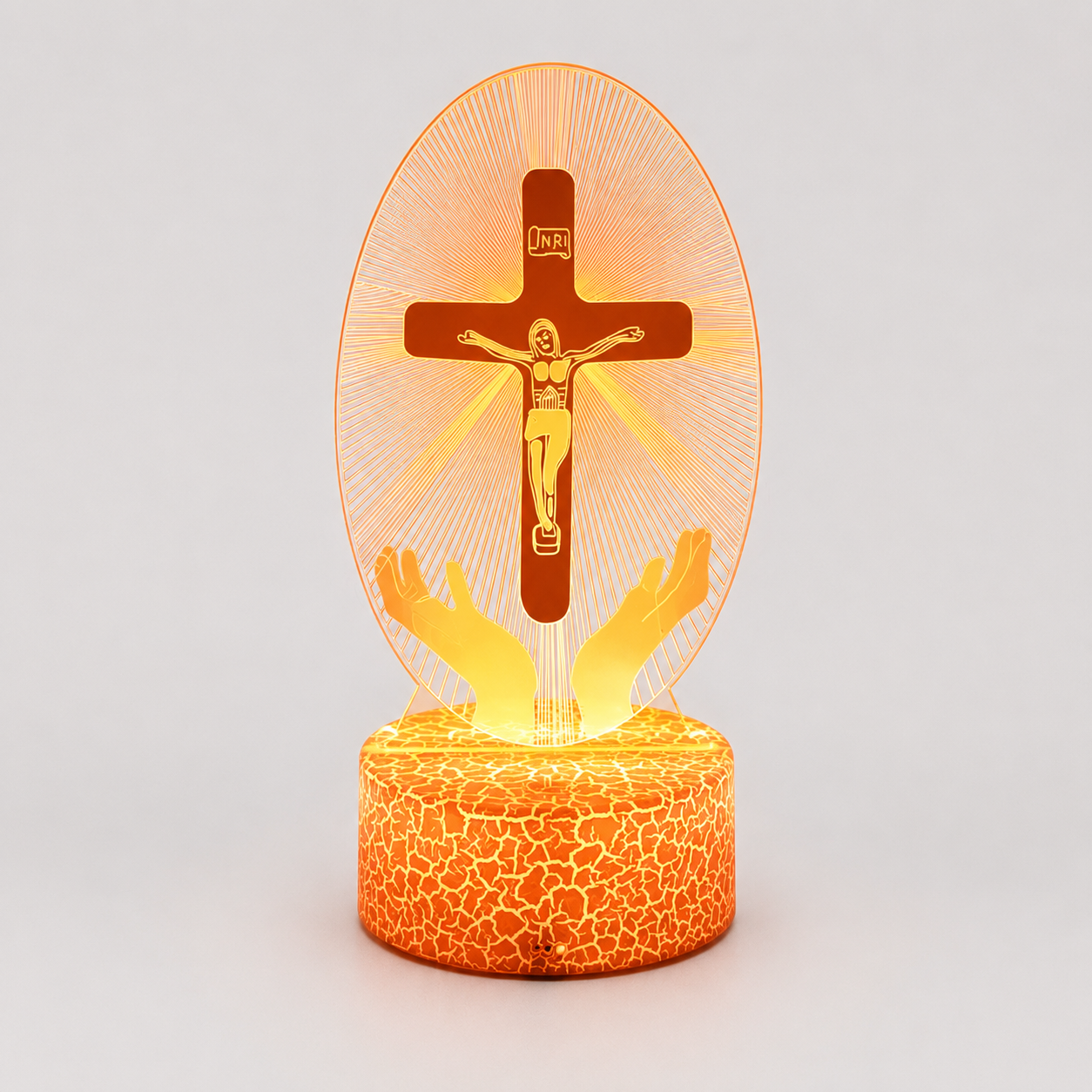 Veilleuse LED Jésus Croix 3D lumière orange - Boutique Jesus