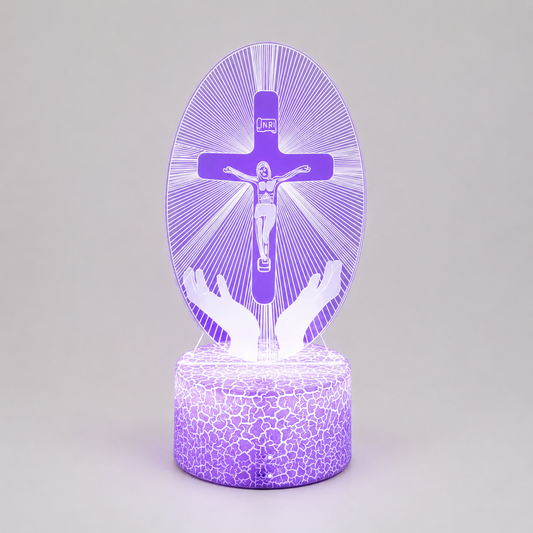 Veilleuse LED Jésus Croix 3D lumière violette - Boutique Jesus