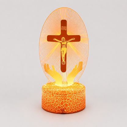 Veilleuse LED Jésus Croix 3D lumière orange - Boutique Jesus
