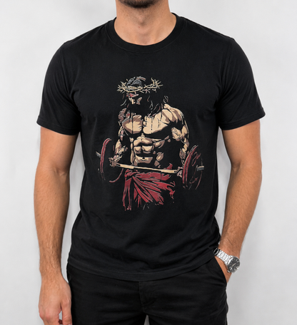 T-shirt noir Jesus Is My Coach porté de face - Boutique Jesus