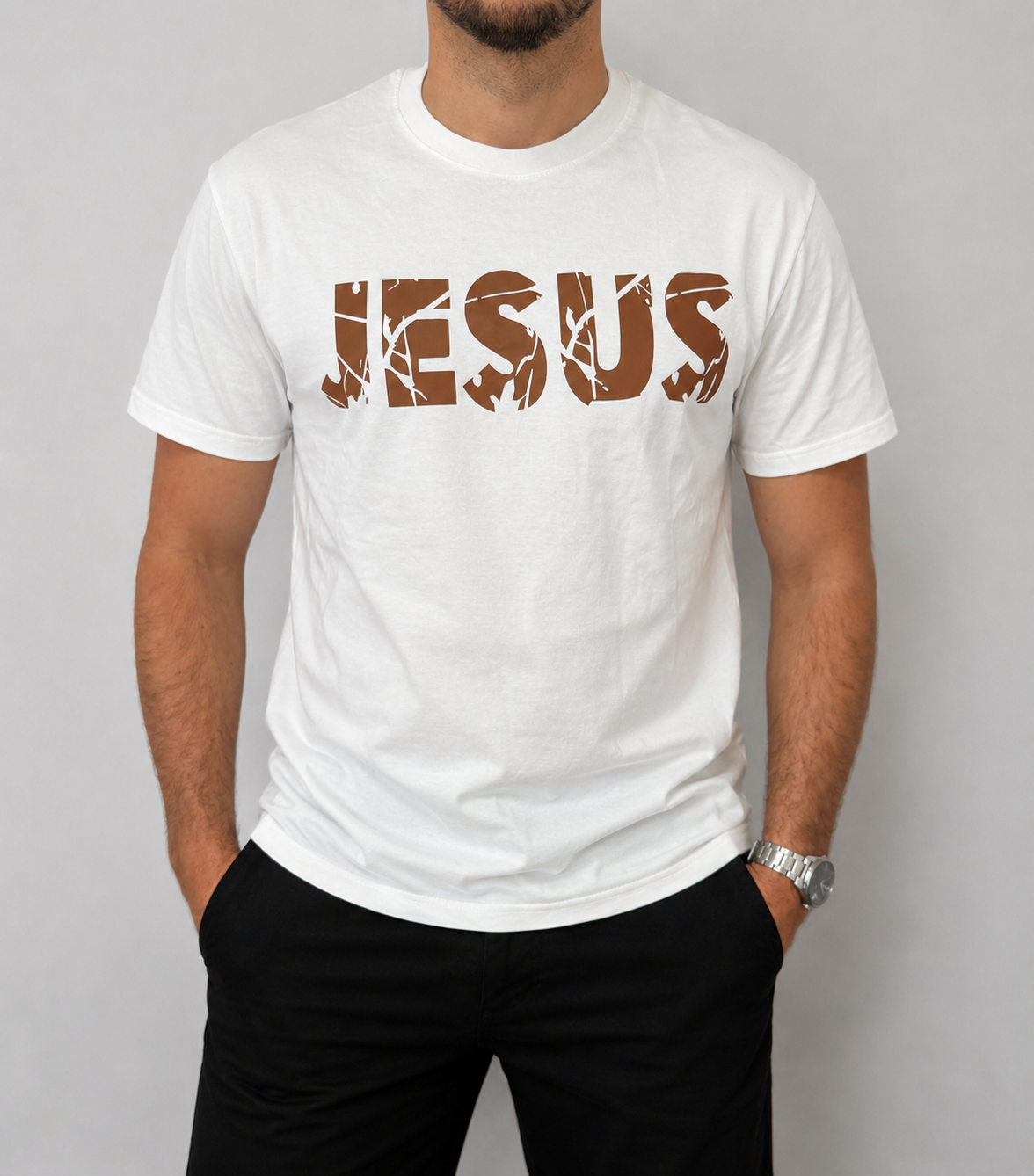 T-shirt blanc oversize Jesus porté de face - Boutique Jesus