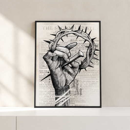 Tableau clou couronne d'épines noir et blanc encadré 30x40 - Boutique Jesus