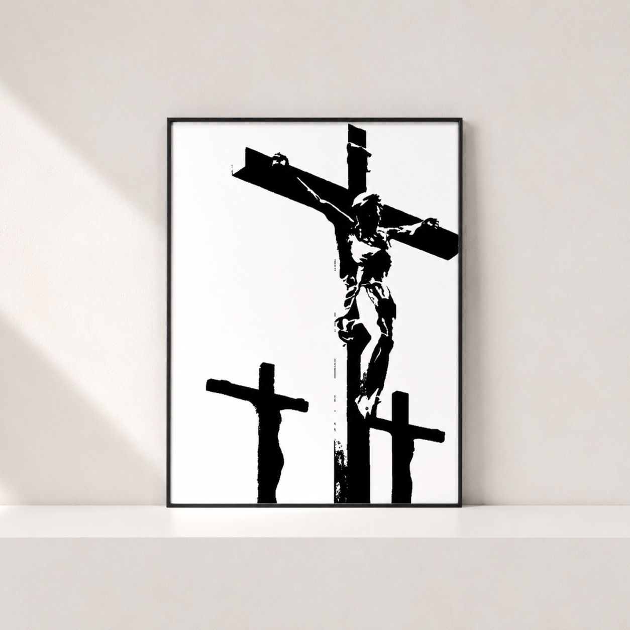 Tableau crucifixion du Christ noir et blanc encadré 30x40 - Boutique Jesus