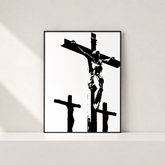 Tableau crucifixion du Christ noir et blanc encadré 30x40 - Boutique Jesus