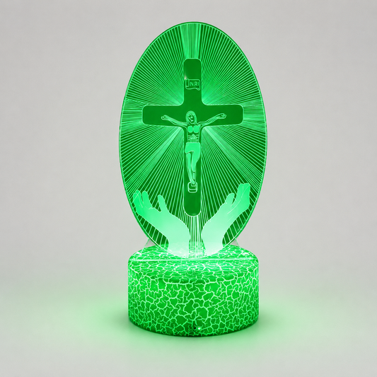 Veilleuse LED Jésus Croix 3D lumière verte - Boutique Jesus
