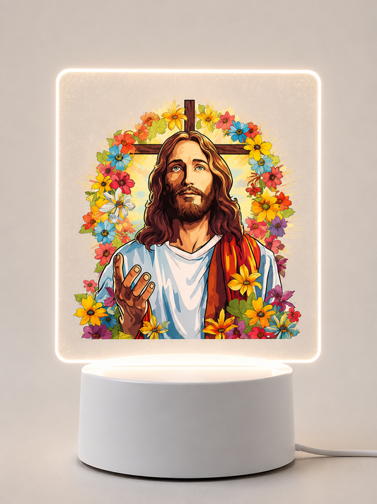 Veilleuse LED Jésus croix fleurie colorée - Boutique Jesus
