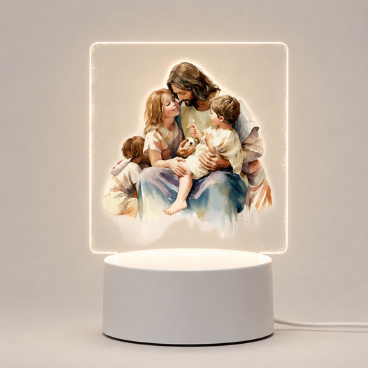 Veilleuse LED Jésus entouré d'enfants aquarelle base blanche - Boutique Jesus
